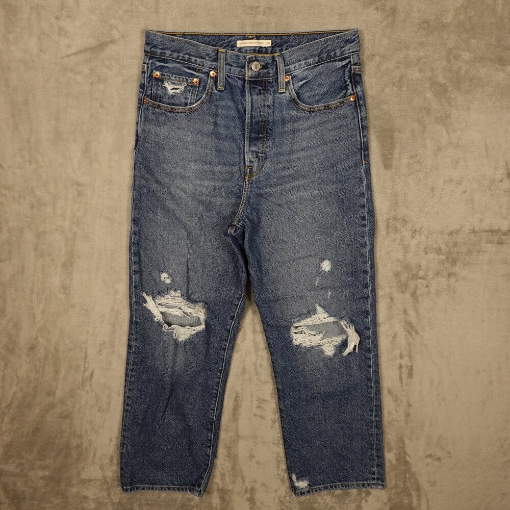 Levi’s‎ Ribcage Straight Ankle Jeans W30 L27 Distressed High Rise Button Fly